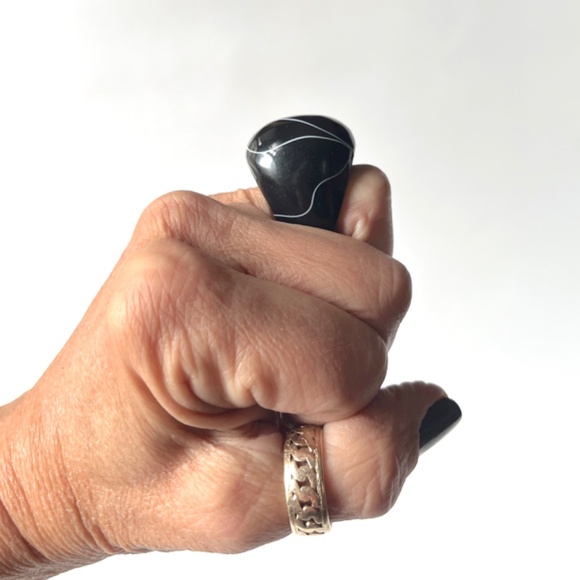 Vintage Size 6.25 Lucite Ring Chunky Bubble Dome Black Swirl Unisex Geometric - Picture 4 of 13